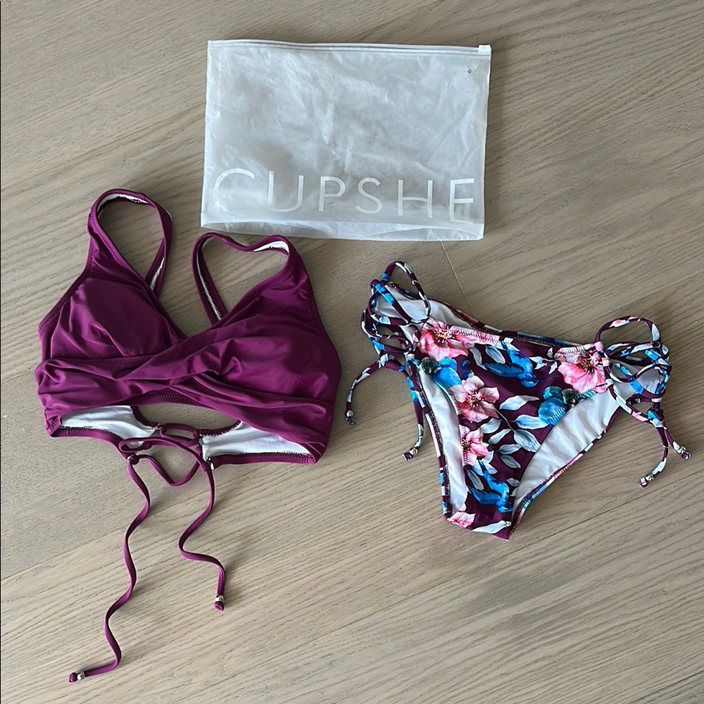 Cupshe Purple and Floral Bikini Set